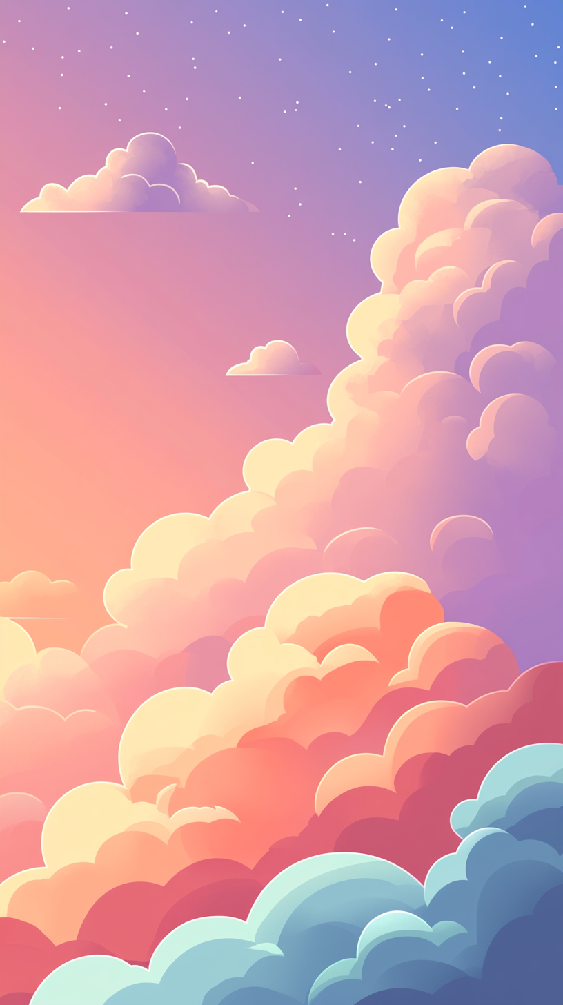 A dreamy pastel sky with fluffy clouds