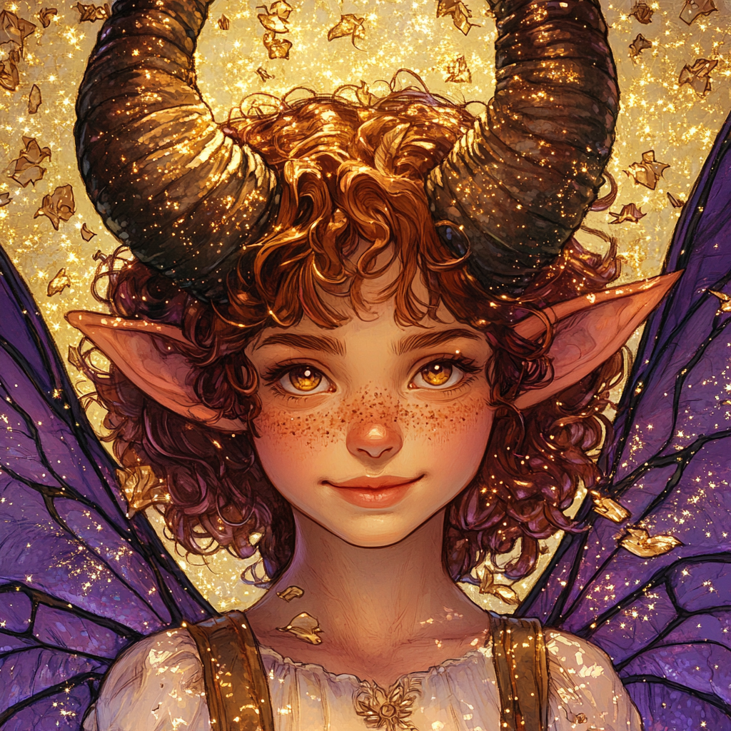 A fairy child with magical copper skin and wings.