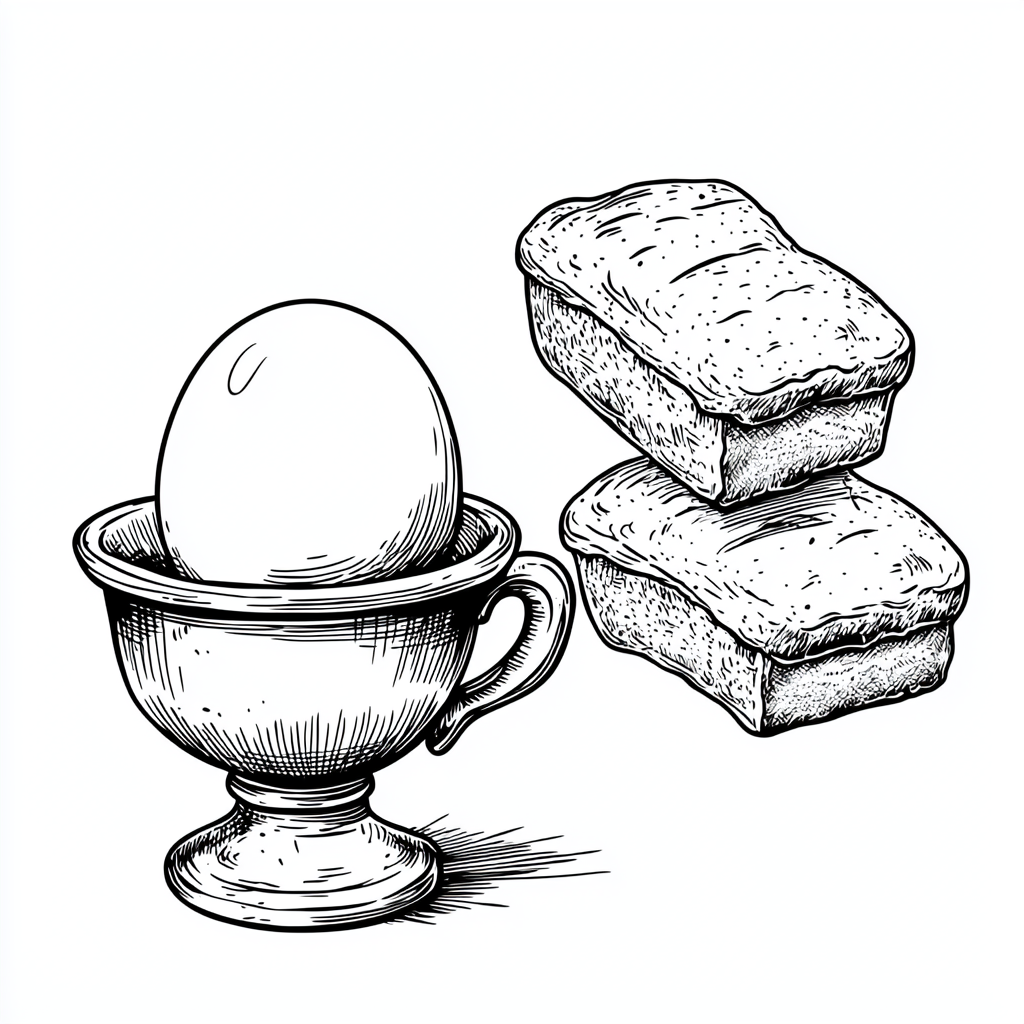 A falling bread and egg in cup, Coloring Book