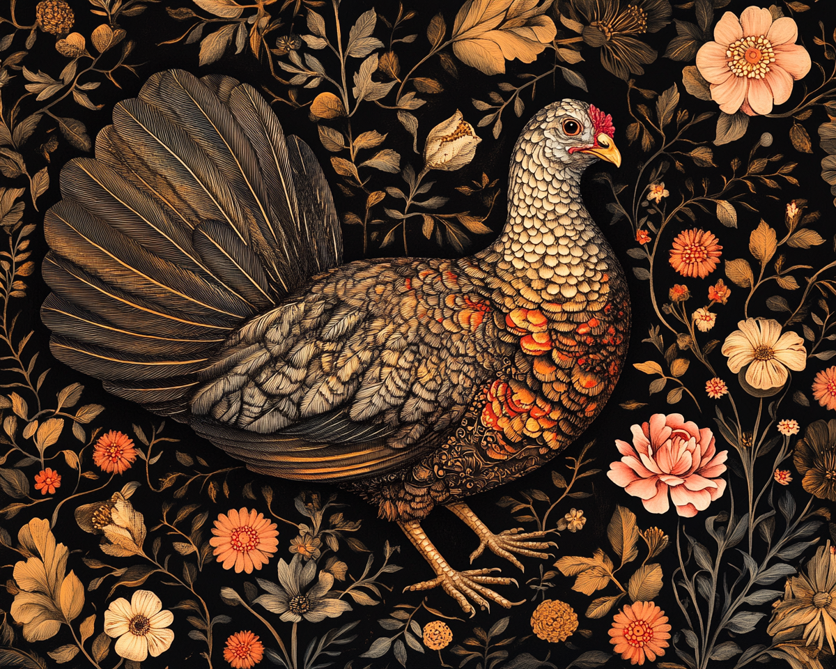 A fancy Thanksgiving turkey with fancy patterns.