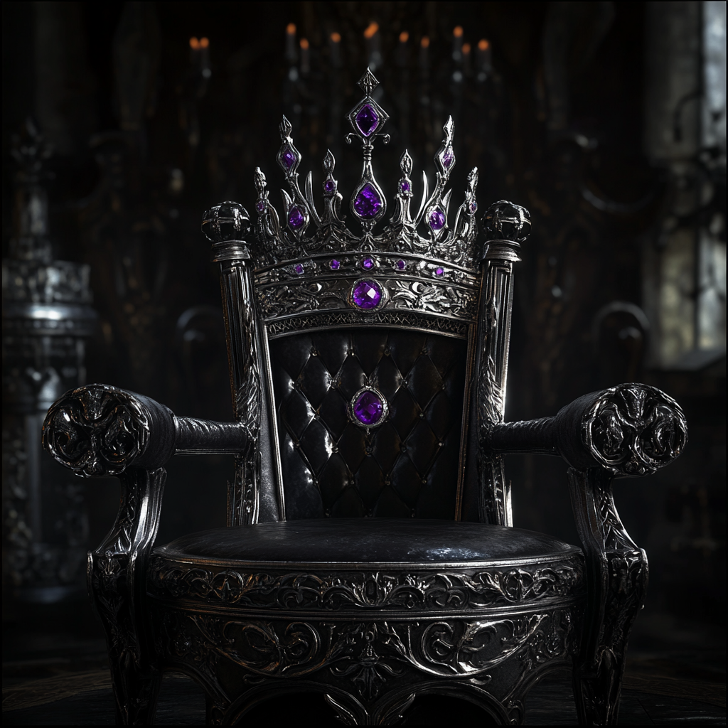 A fancy crown with purple and grey gemstones.