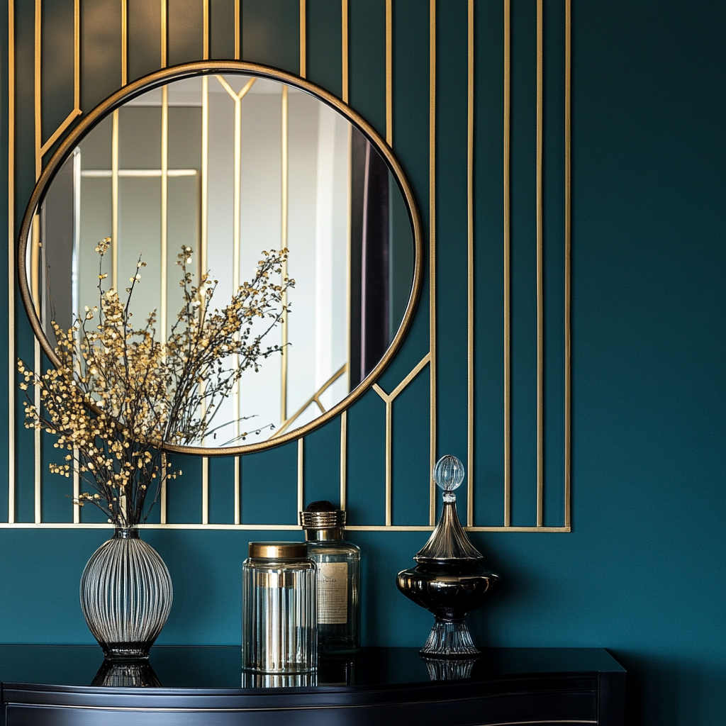 A fancy mirror blending Art Deco and Pinstripe