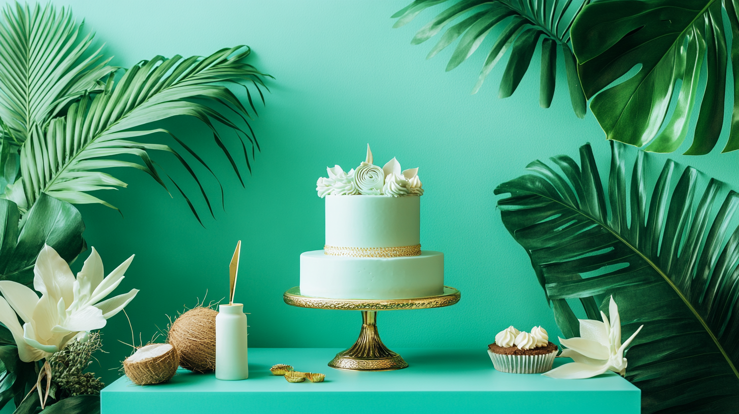 A fancy table with Tiffany green cakes and sweets.