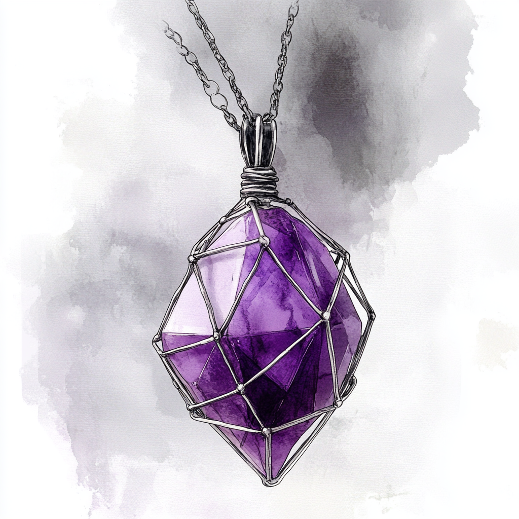 A fantasy game with purple gem necklace.