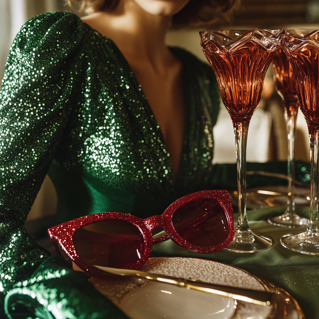 A fashionable holiday tablescape with jewel tone fabrics.