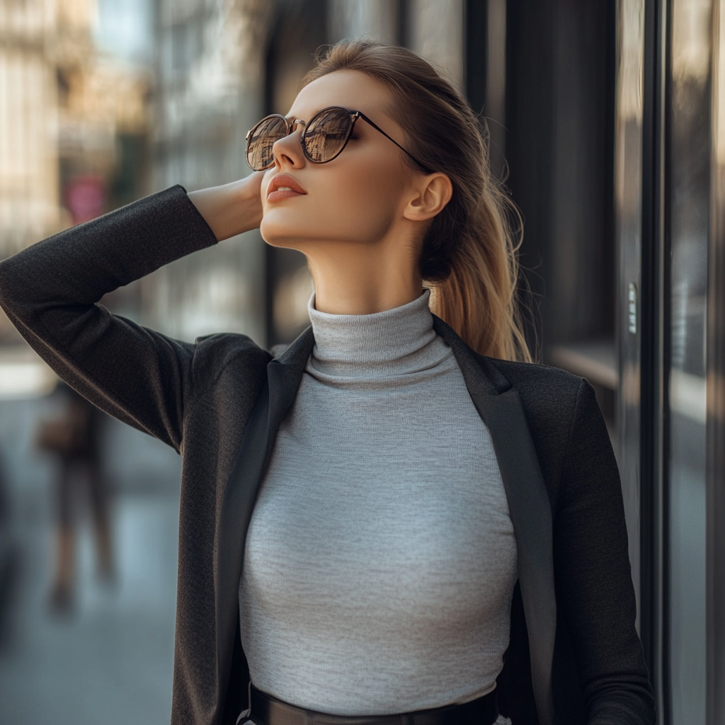 A fashionable woman rush to work, harming health.