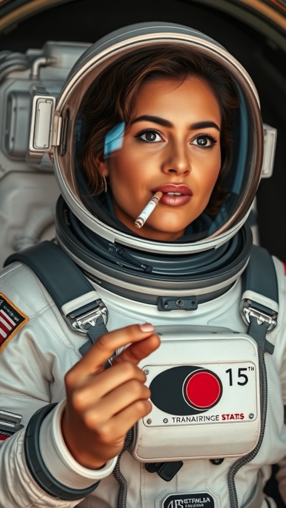 A female Canadian astronaut with brown skin smoking.