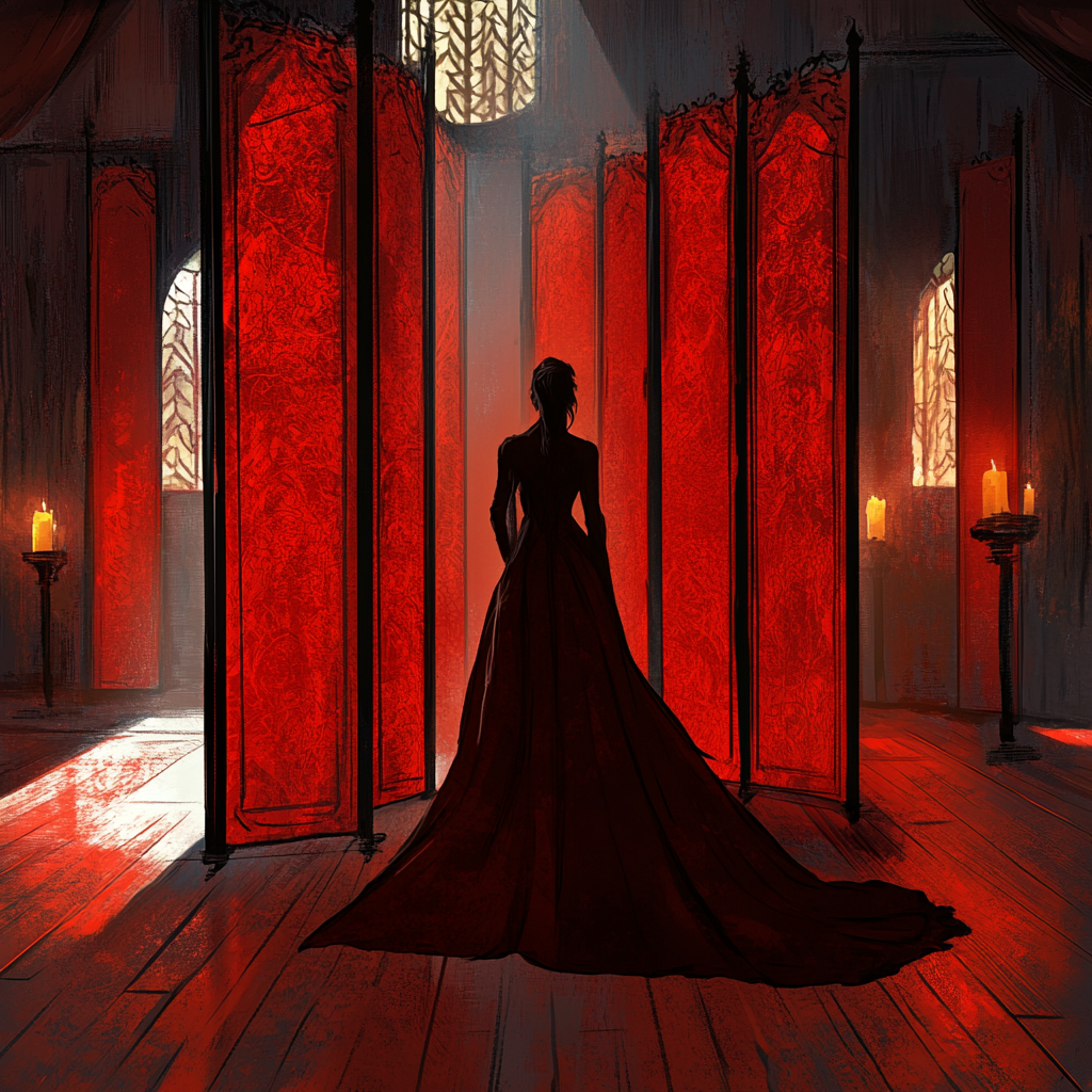 A female silhouette in a fantasy room