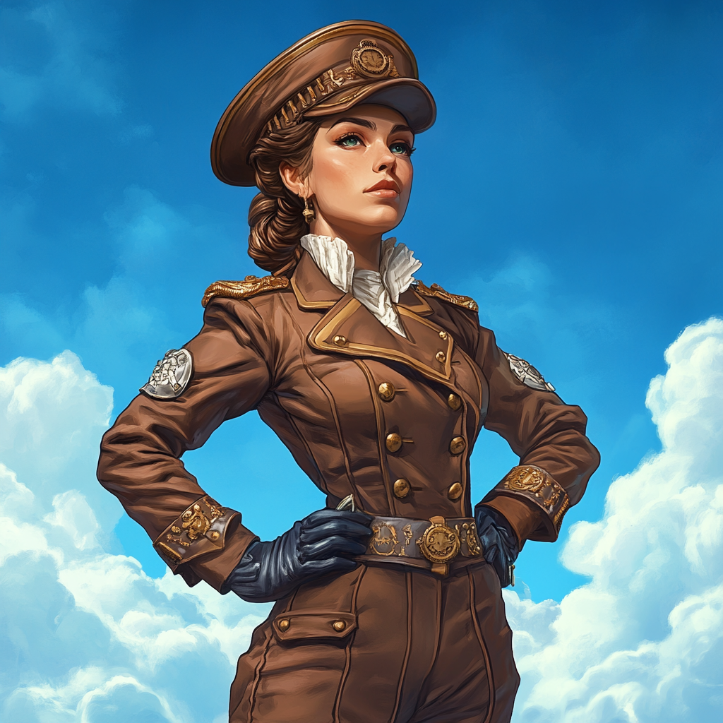 A female steampunk sailor in dramatic pose -v6.1