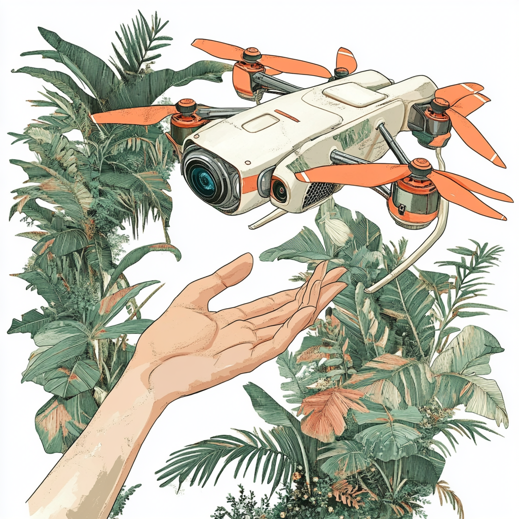 A feminine drone works as a skyline gardener.