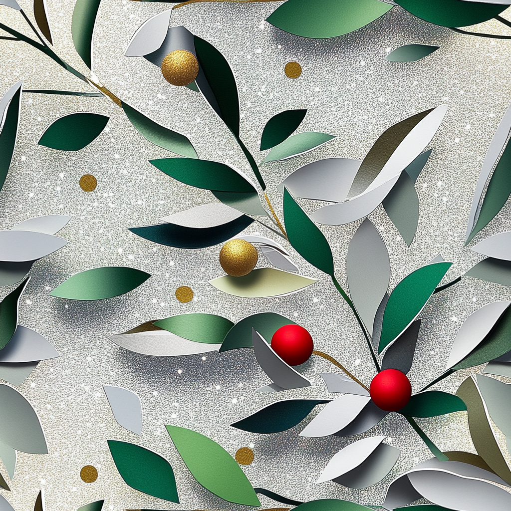 A festive mistletoe paper sculpture on glitter background