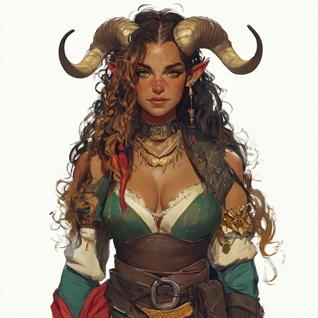 A fierce, tall firbolg woman with unique features.