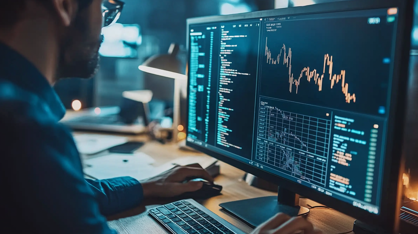 A finance worker on a computer screen.