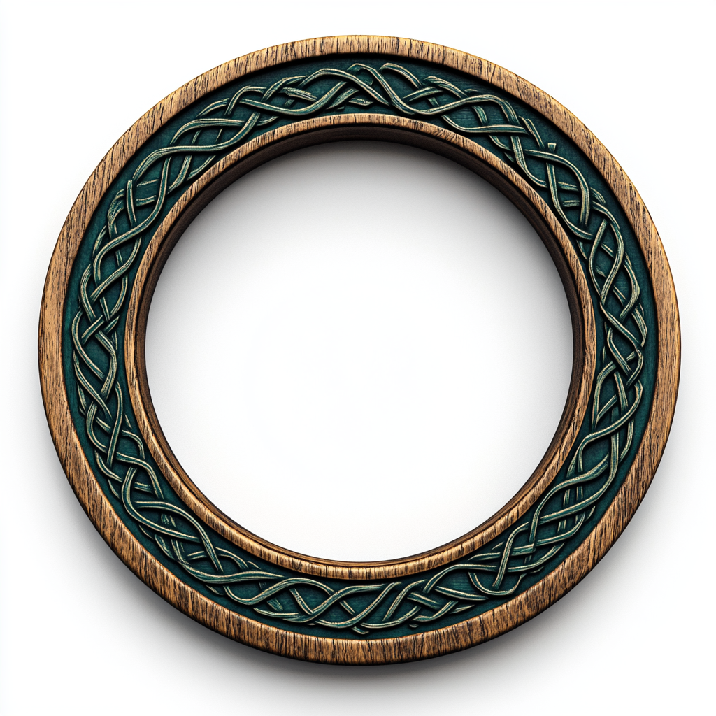 A flat wooden ring with celtic etchings.