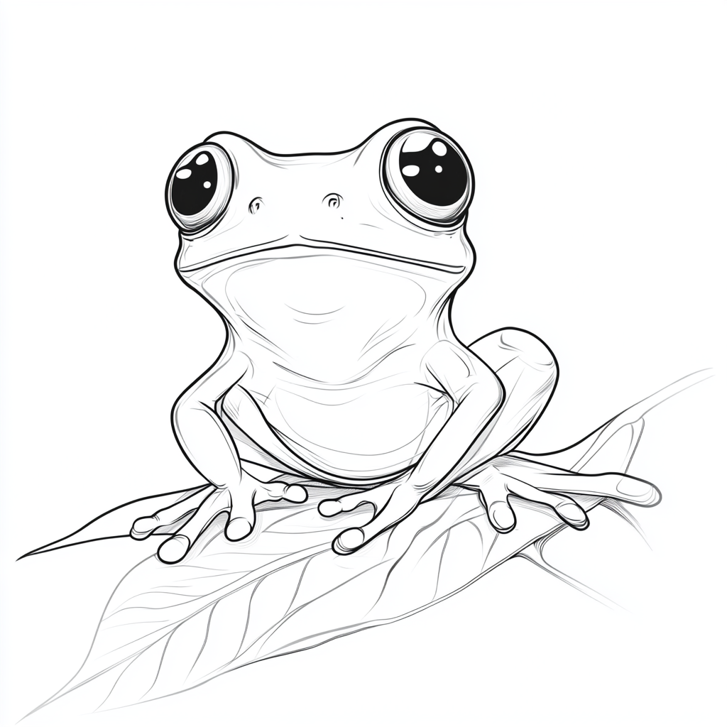 A frog with big eyes sitting on a leaf.