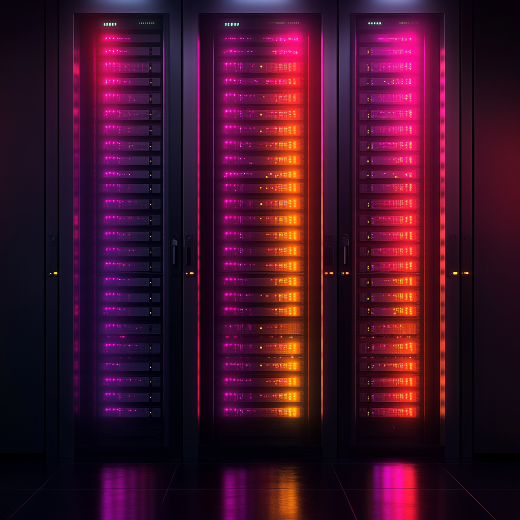 A futuristic data storage server rack in vibrant colors.