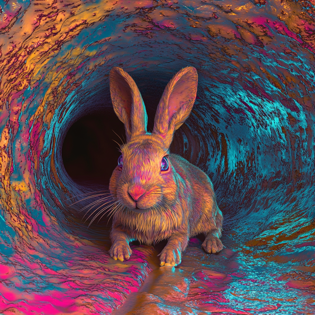 A futuristic rabbit in a trippy hole