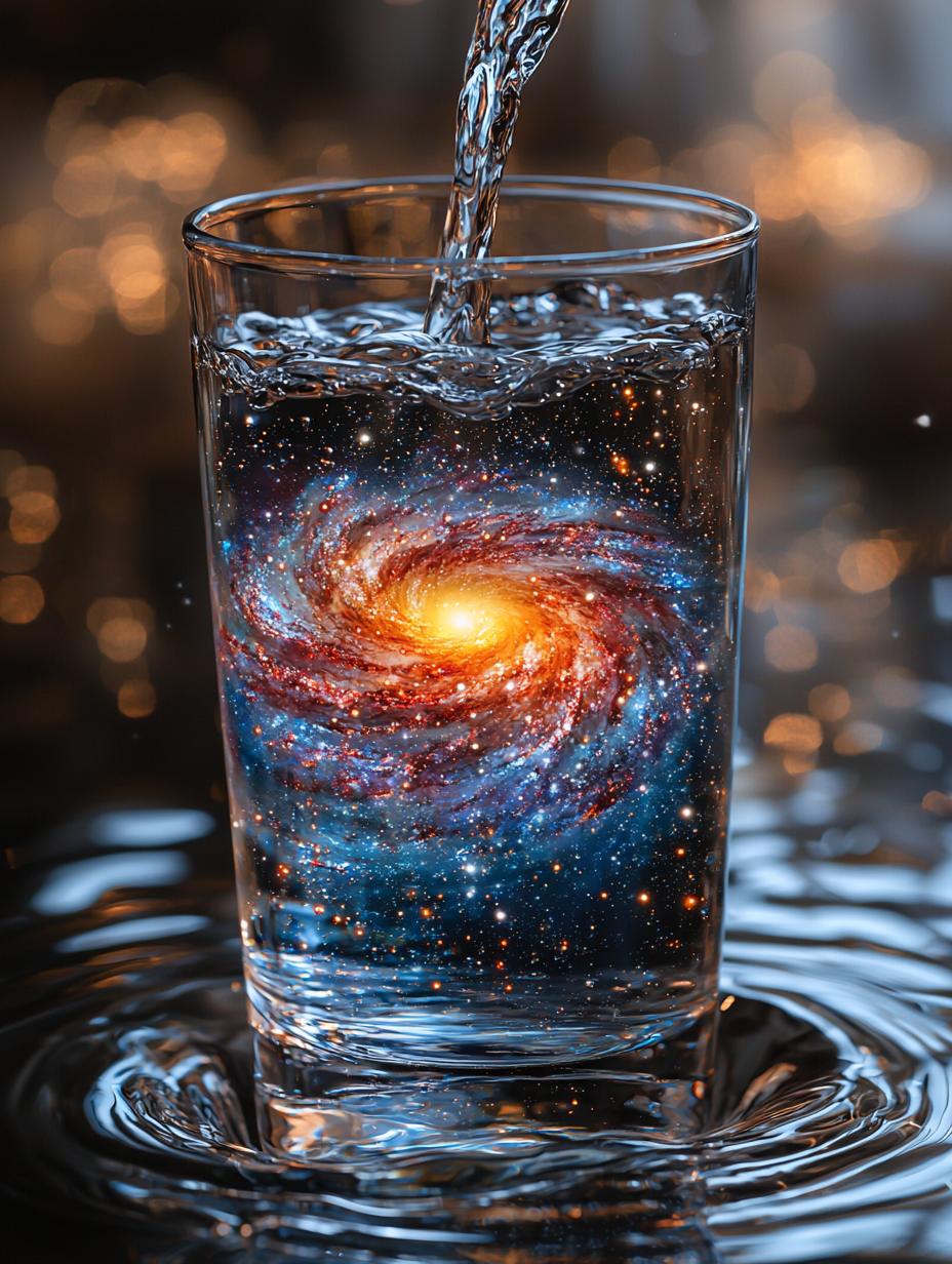 A galaxy in a glass, pouring universe within