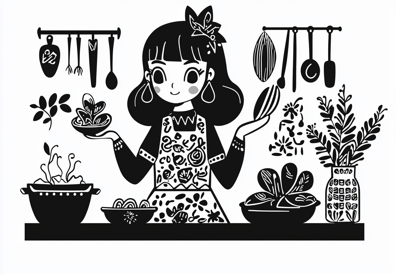 A girl cooks mussels in ancient Slavic style