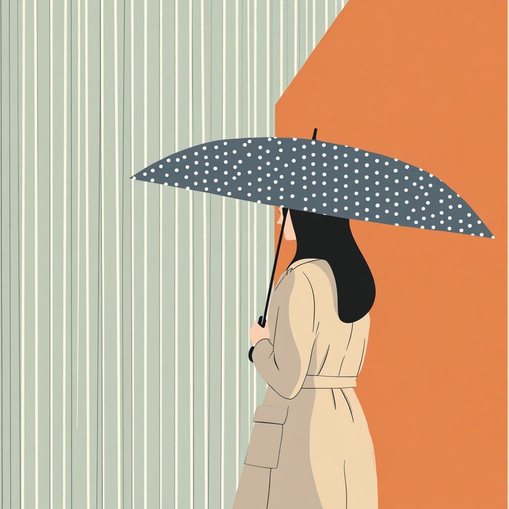 A girl under umbrella in calm colors sketch