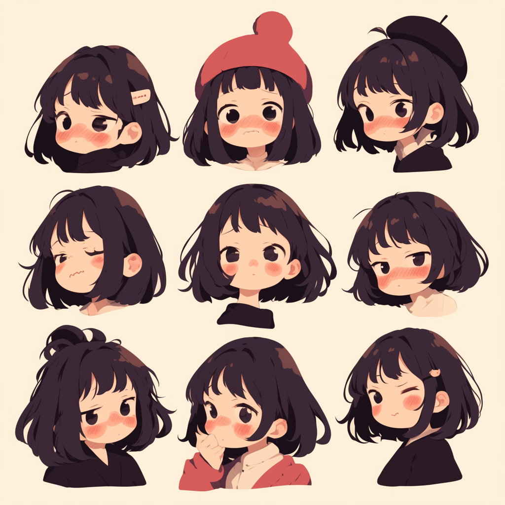 A girl with different expressions and poses