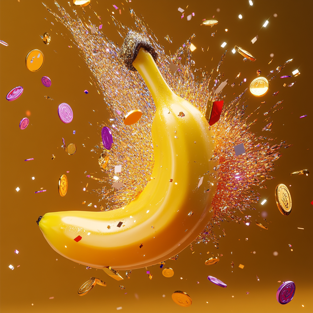 A golden banana pinata explodes with coins and gems