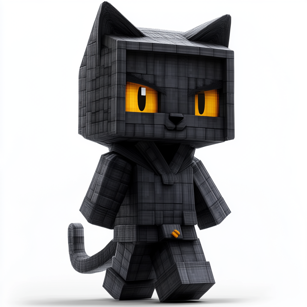 A gray cat in a robe walking in Minecraft