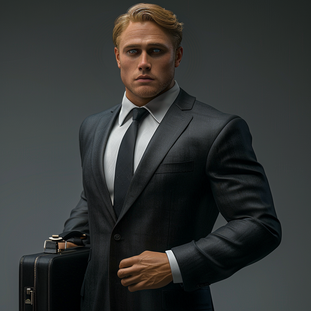 A handsome man in a suit with blonde hair.