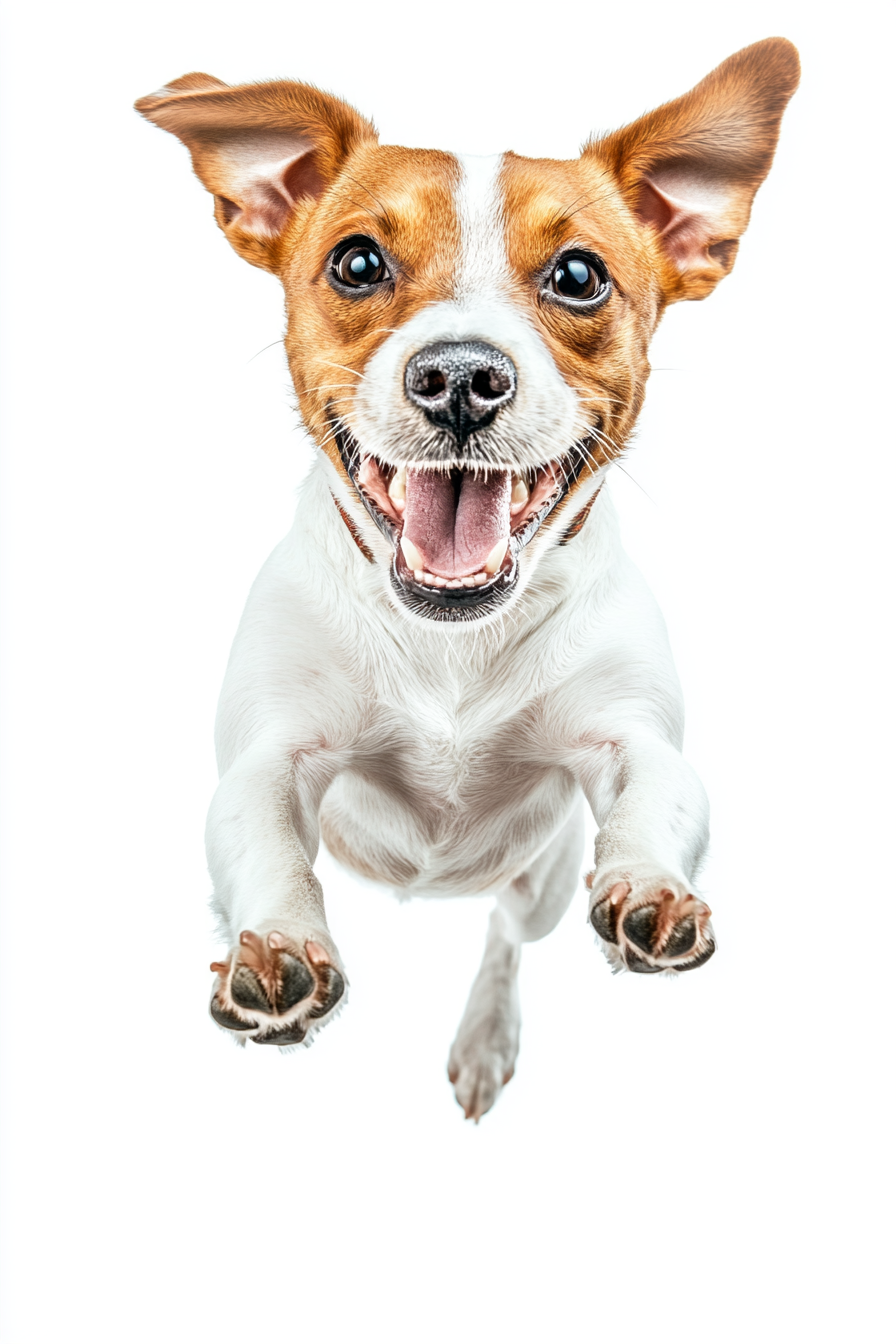 A happy Jack Russell dog jumping in air.