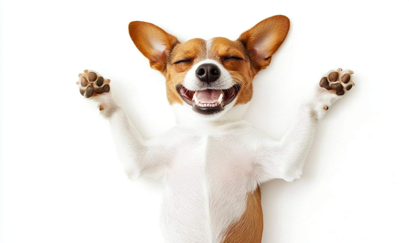 A happy Jack Russell dog lying down