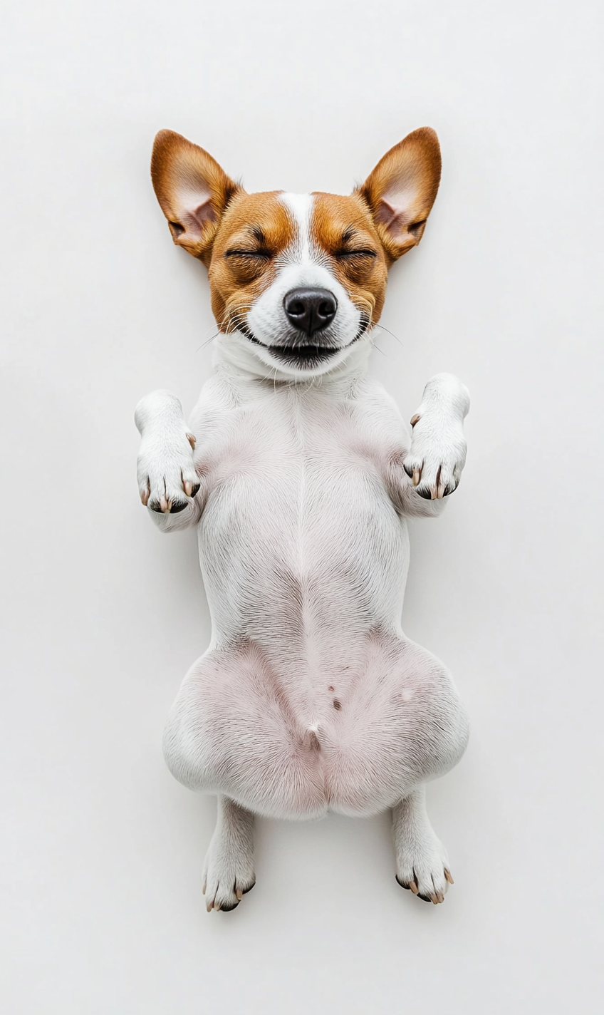 A happy Jack Russell dog lying on back