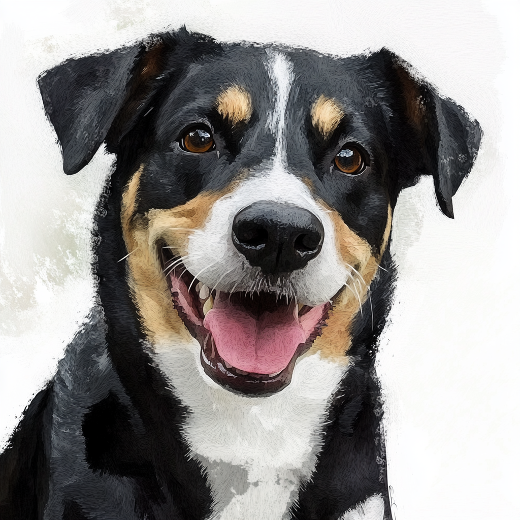 A happy adult dog painted in watercolor