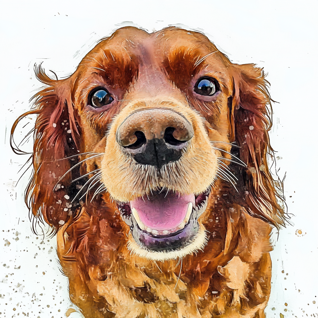 A happy dog's watercolor portrait with long strokes