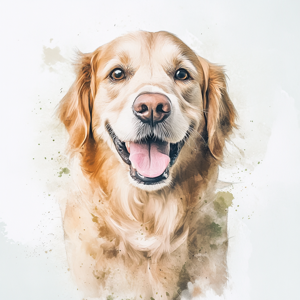 A happy dog painted with watercolors