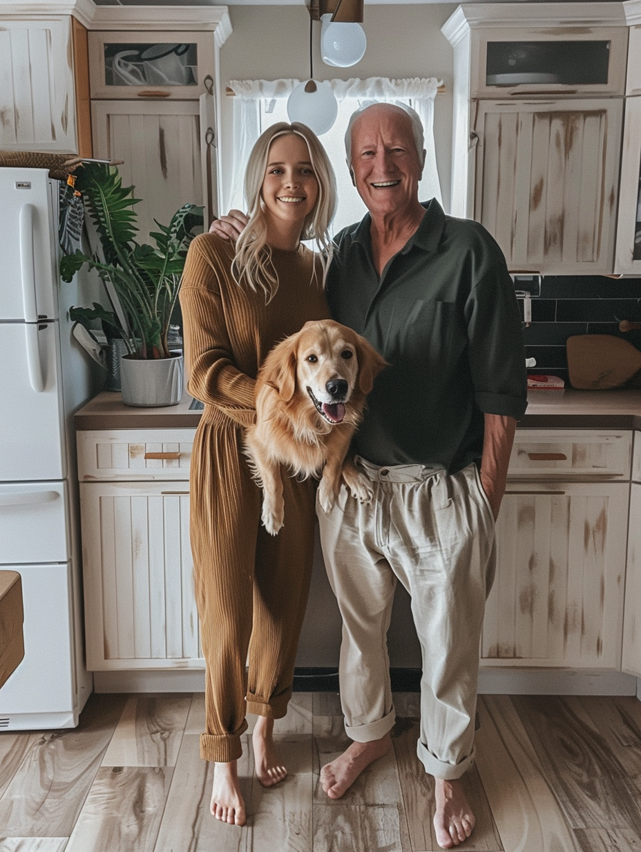 A happy family in the kitchen posing for photo