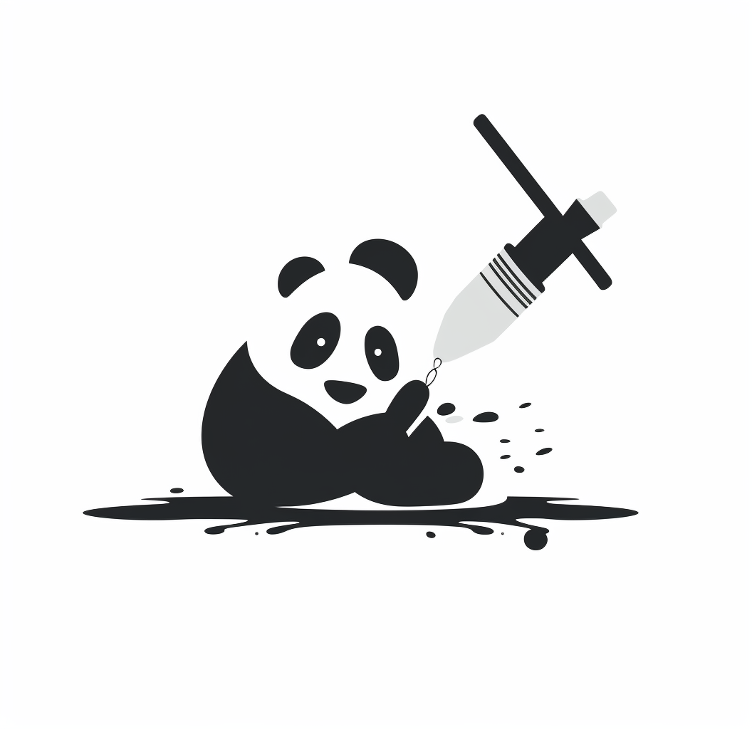 A happy panda holding a fountain pen.