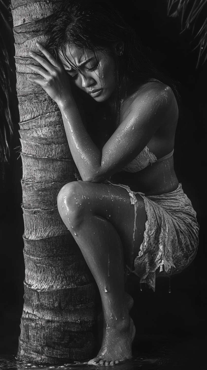 A high quality monochrome photo of a Polynesian woman