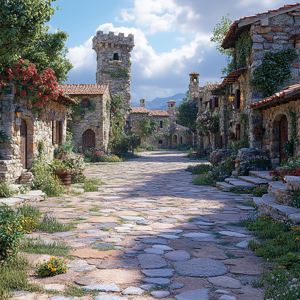 A highly detailed, photorealistic medieval Italian city.