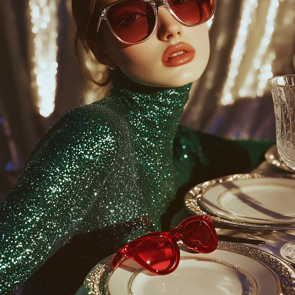 A holiday editorial featuring silver fabrics and fashion