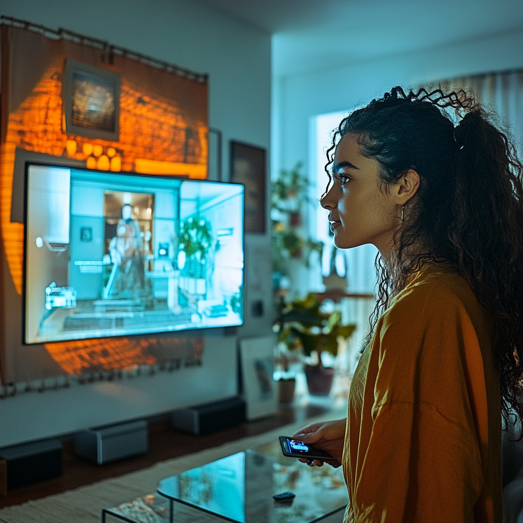 A investigator watches young girl in bright room.