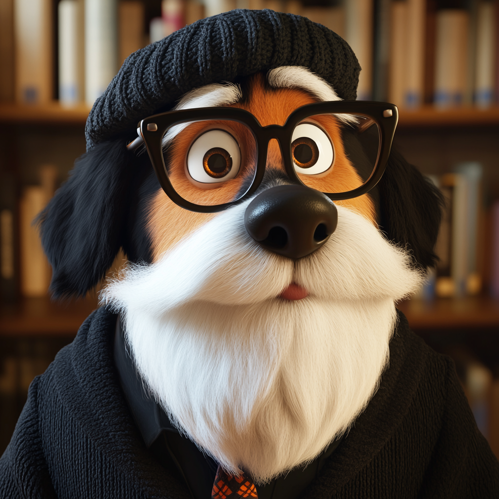 A kind old man in a library portrait.