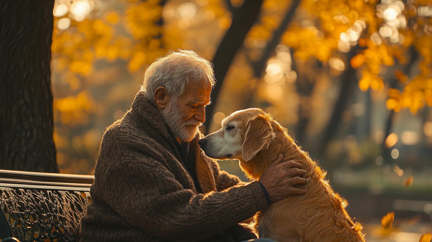 A kind old man with his loyal dog