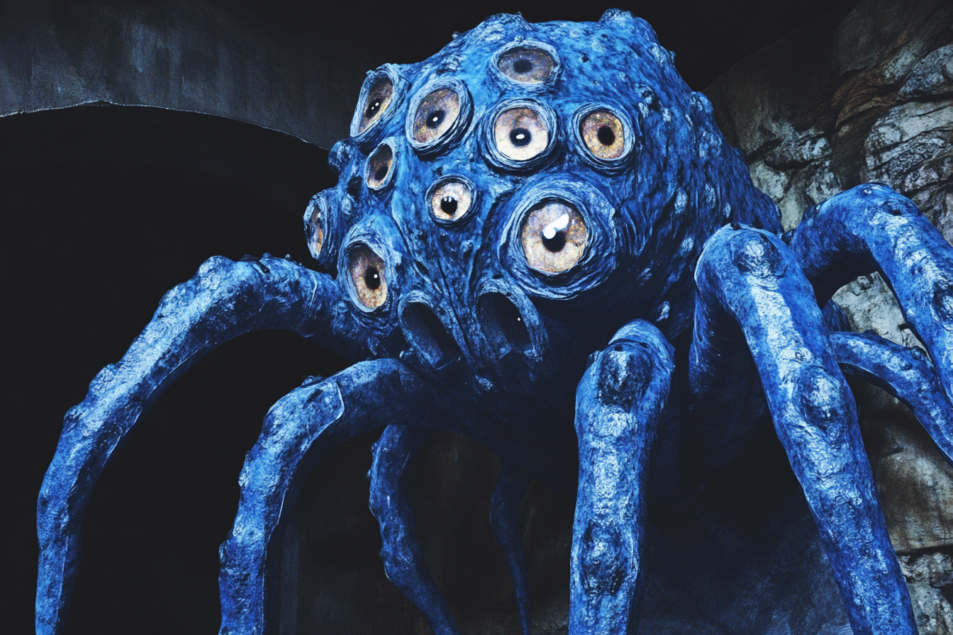 A large blue monster with multiple legs and eyes.