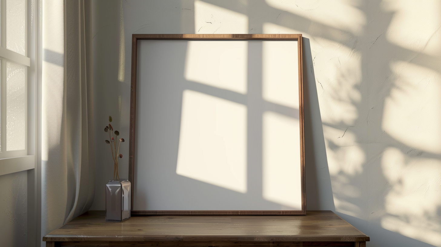 A large photo frame on the dresser