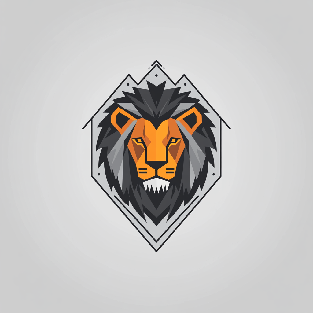 A lion's head in geometric logo design.