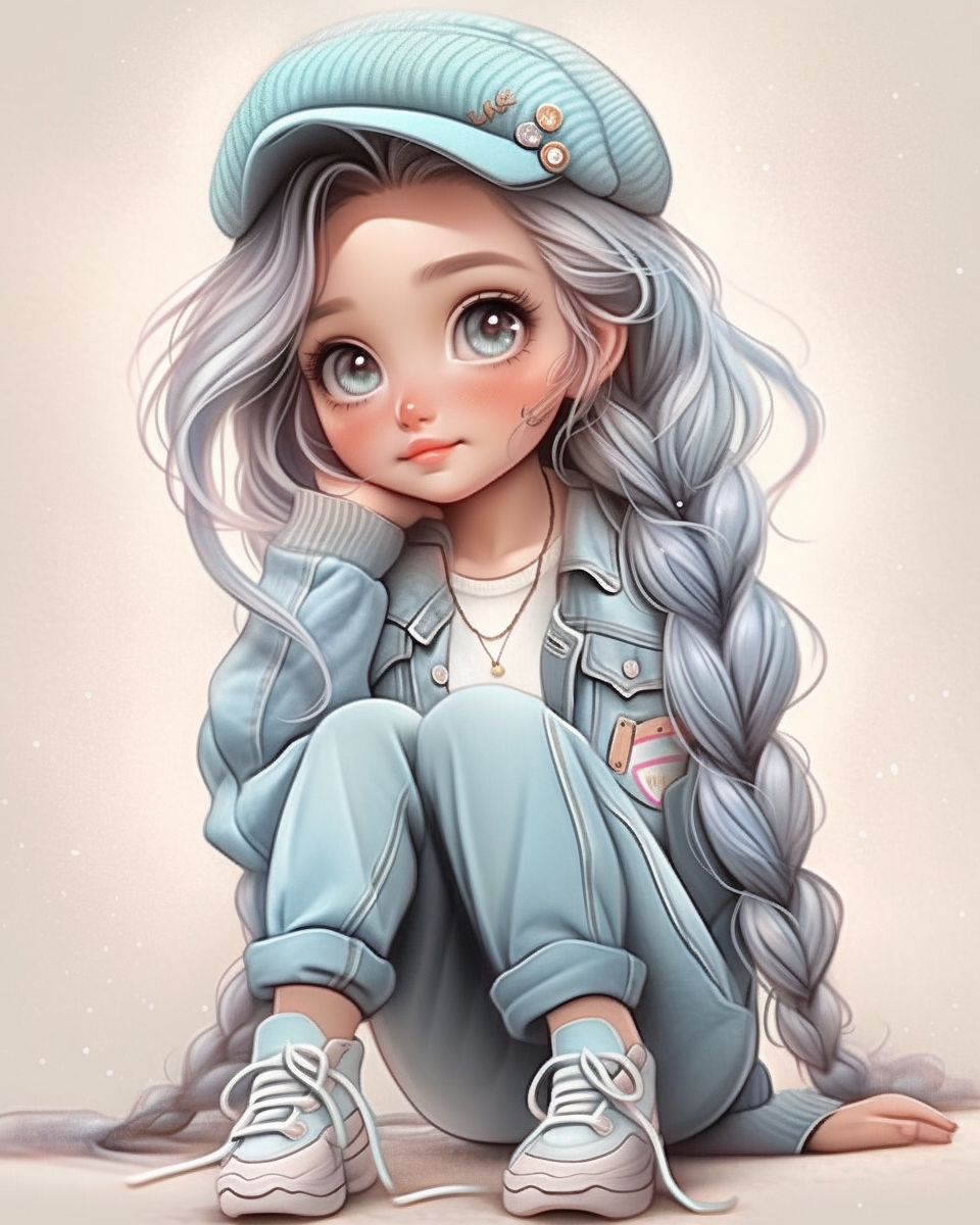 A little girl in stylish pastel blue attire.