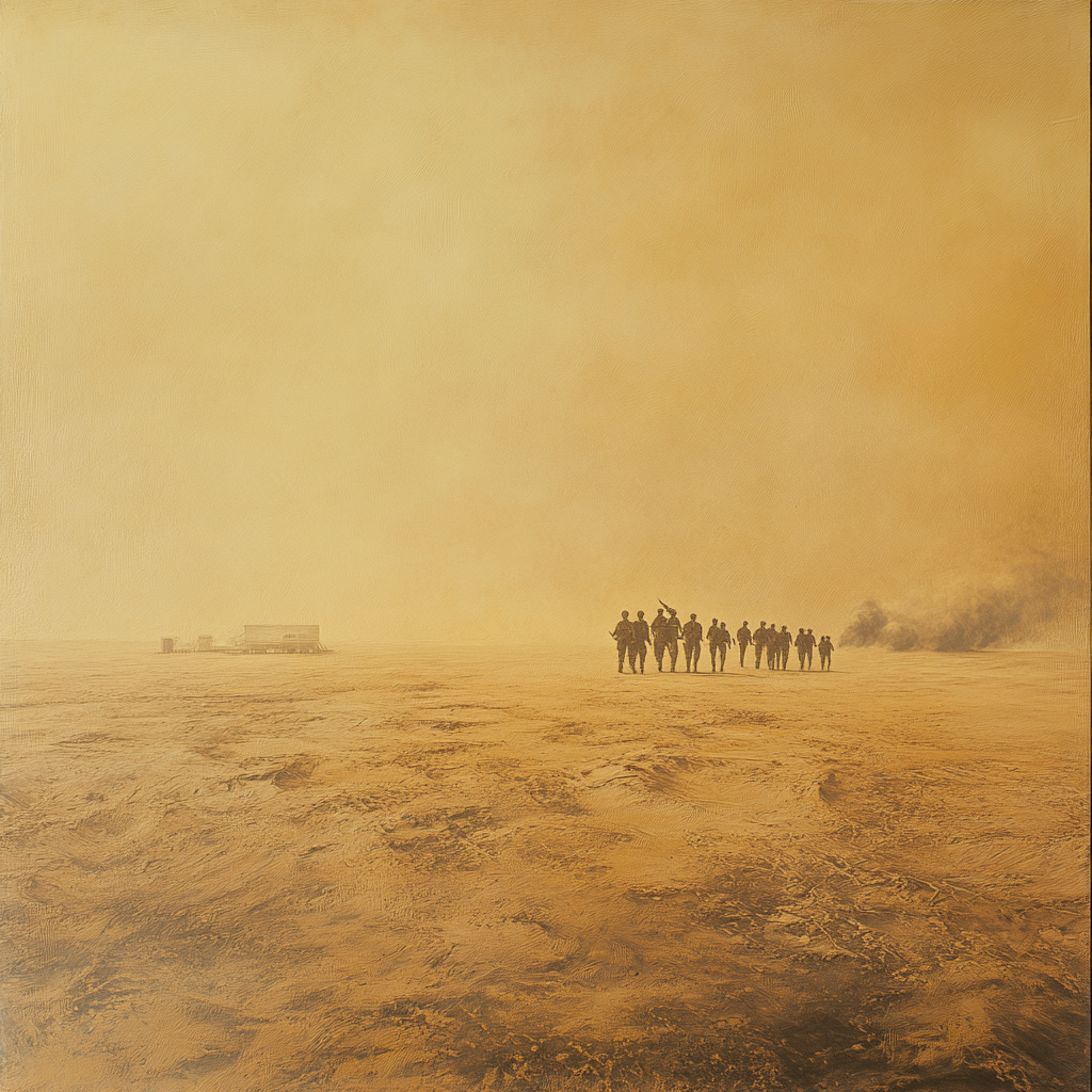 A lonely planet with army in misty formation