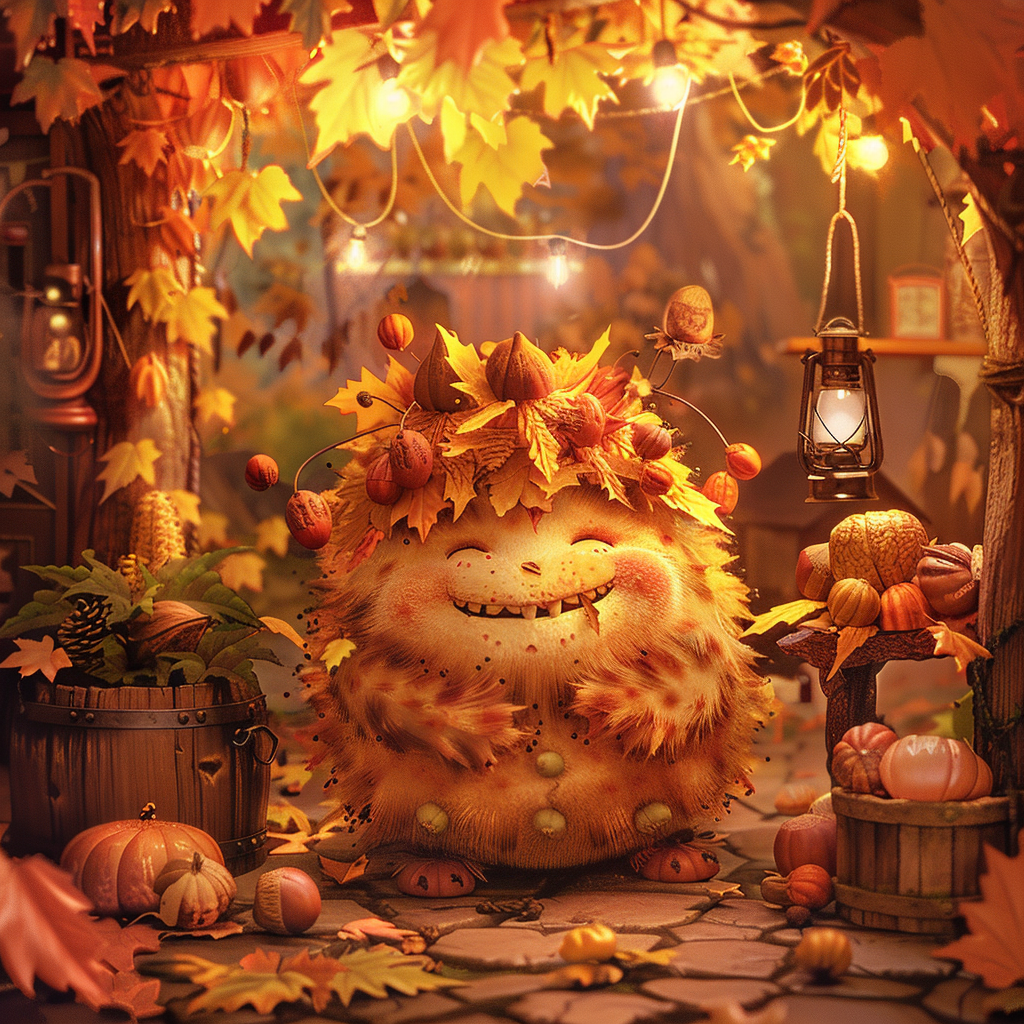 A magical chestnut celebrating autumn festival with friends