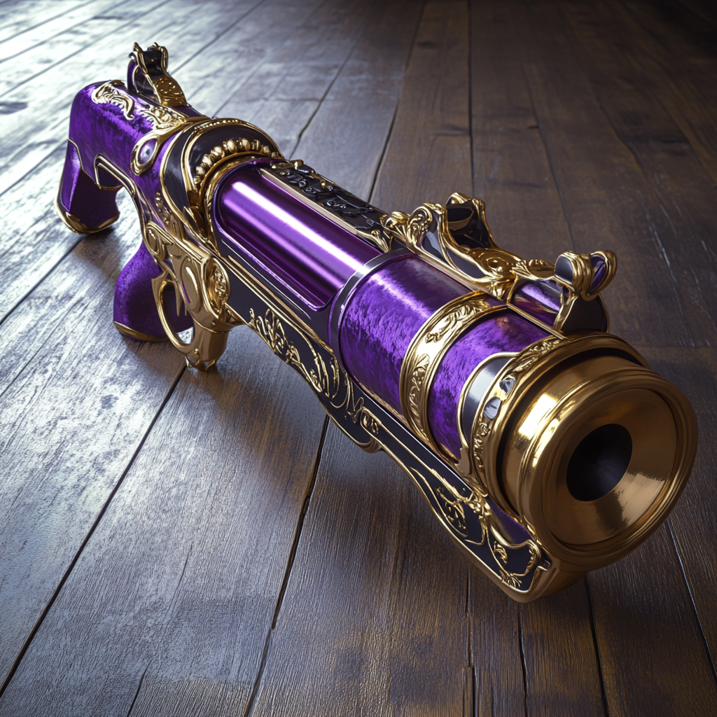 A majestic purple gun with golden glow