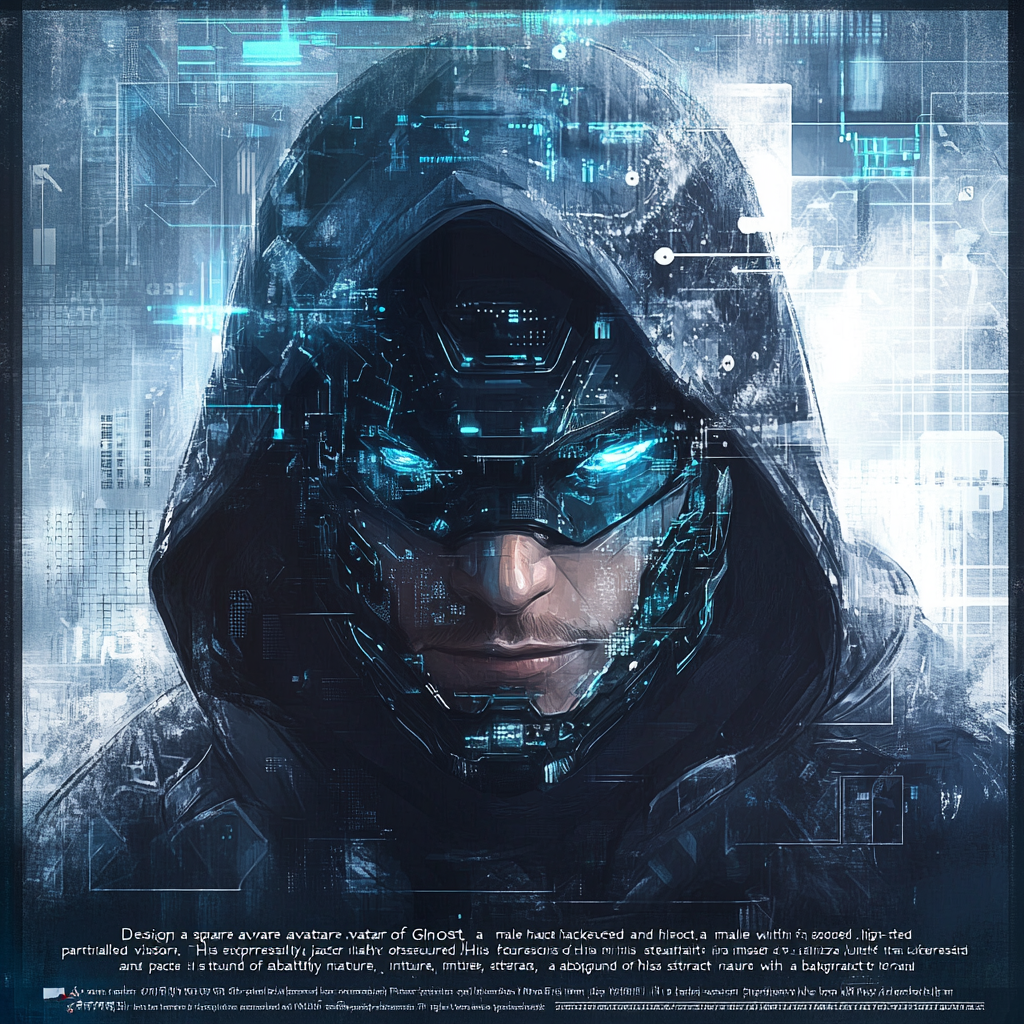 A male hacker ghost in high-tech gear